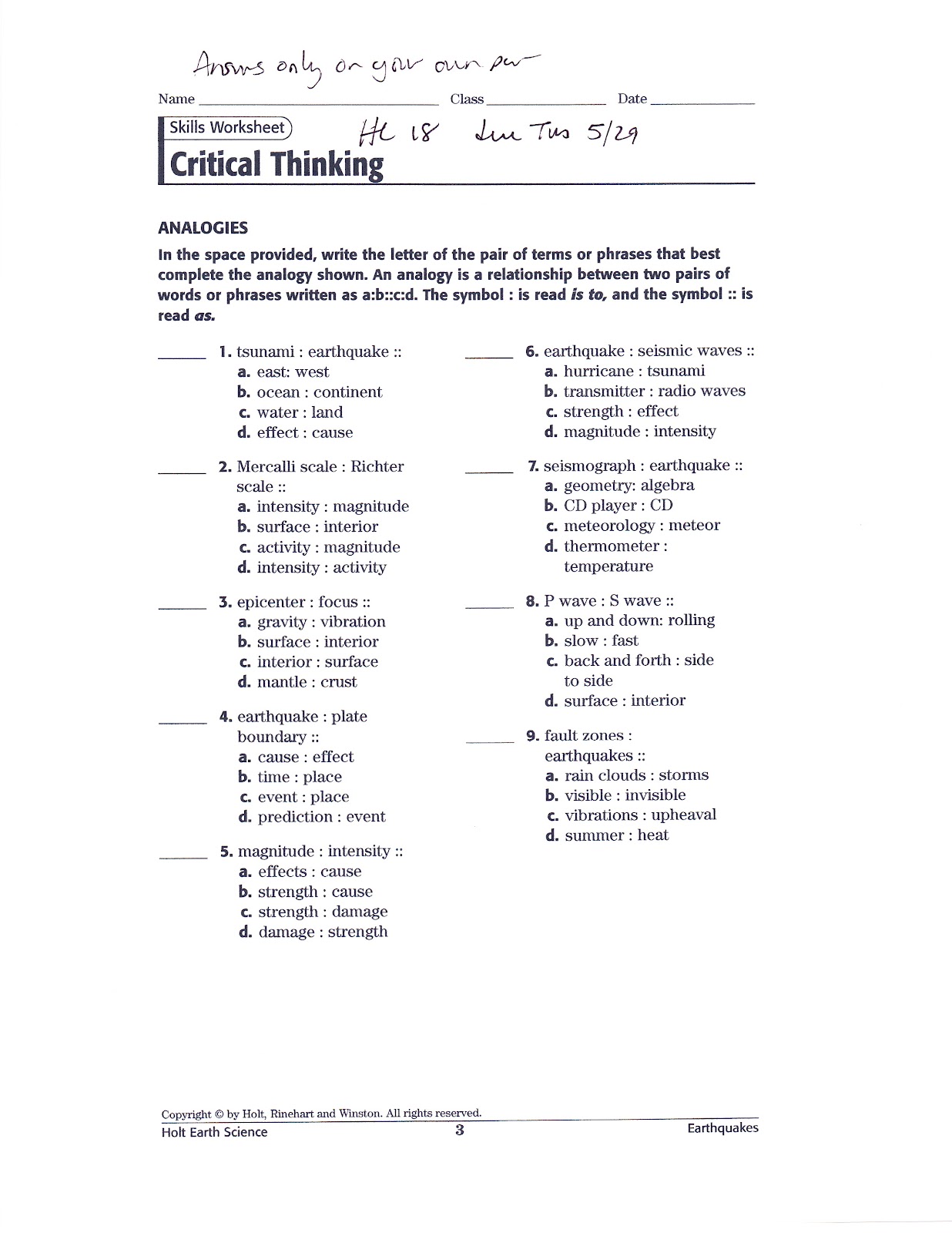 Critical thinking vocabulary activities